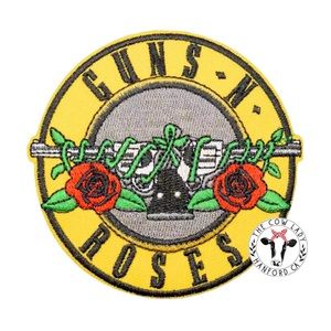 Guns N Roses Rock Music Yellow Circle Embroidered Iron On Patch Rose Gun NEW